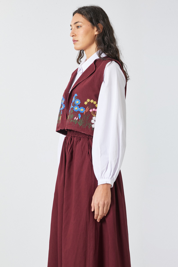 Embroidered Vest Skirt Set Burgundy - 7