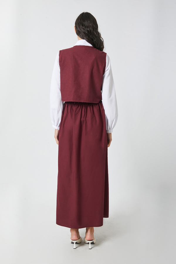 Embroidered Vest Skirt Set Burgundy - 11