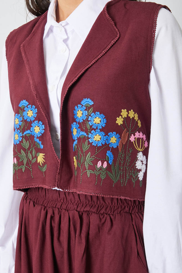 Embroidered Vest Skirt Set Burgundy - 8