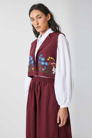 Embroidered Vest Skirt Set Burgundy - 9