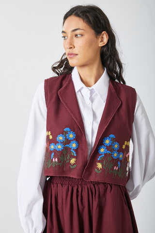 Embroidered Vest Skirt Set Burgundy - 5