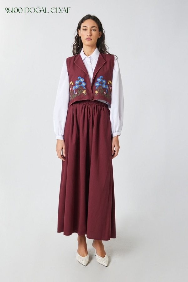 Embroidered Vest Skirt Set Burgundy - 1