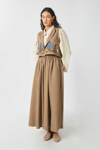 Embroidered Vest Skirt Set Camel - 2