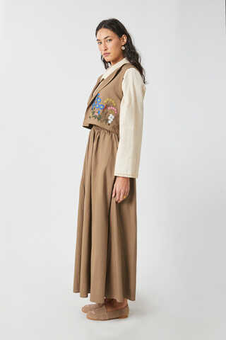 Embroidered Vest Skirt Set Camel - 6