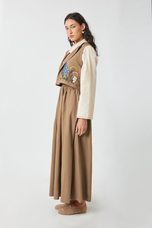 Embroidered Vest Skirt Set Camel - 6