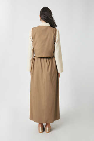 Embroidered Vest Skirt Set Camel - 12