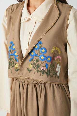 Embroidered Vest Skirt Set Camel - 10