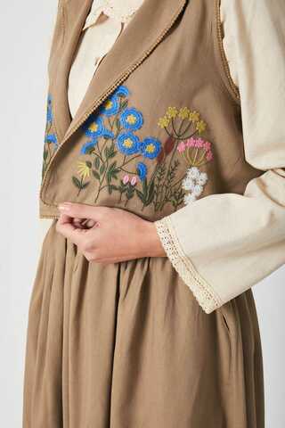Embroidered Vest Skirt Set Camel - 4