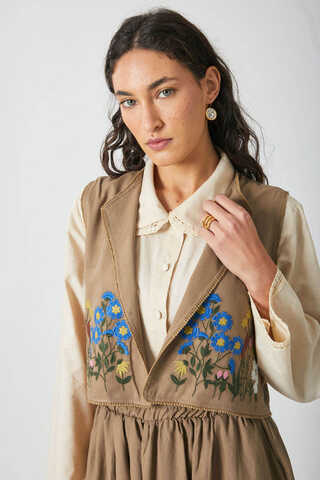 Embroidered Vest Skirt Set Camel - 3