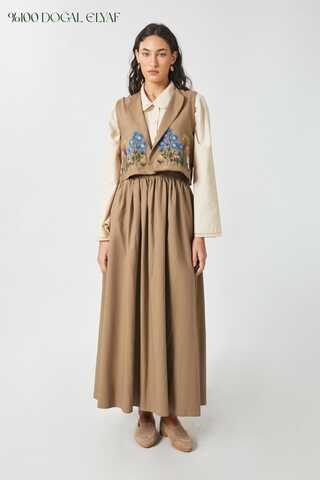 Embroidered Vest Skirt Set Camel - 1