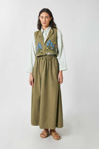 Embroidered Vest Skirt Set Khaki - 2