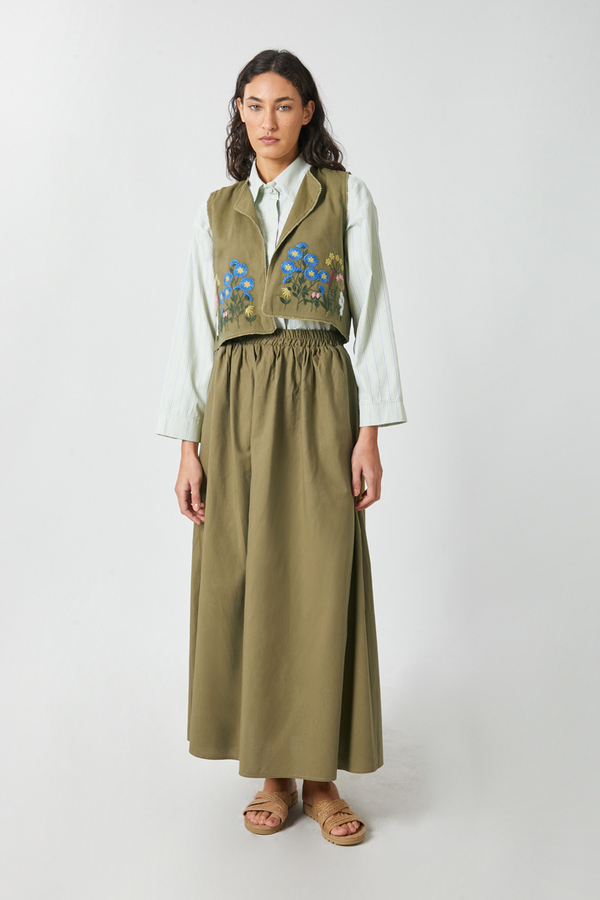 Embroidered Vest Skirt Set Khaki - 2