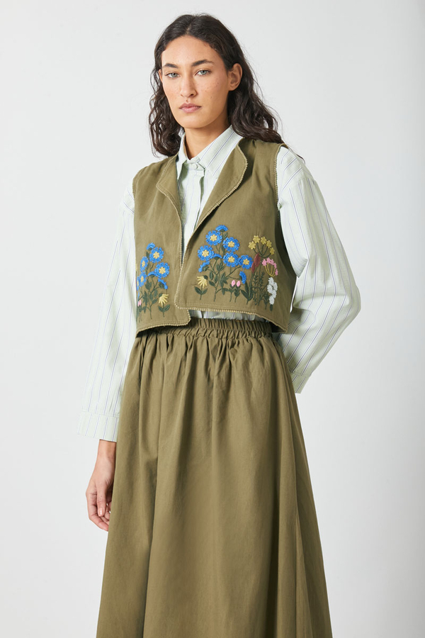 Embroidered Vest Skirt Set Khaki - 5