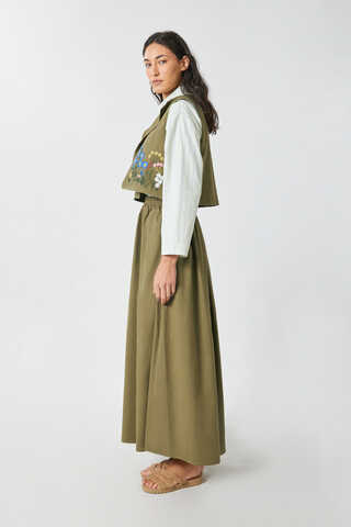 Embroidered Vest Skirt Set Khaki - 6