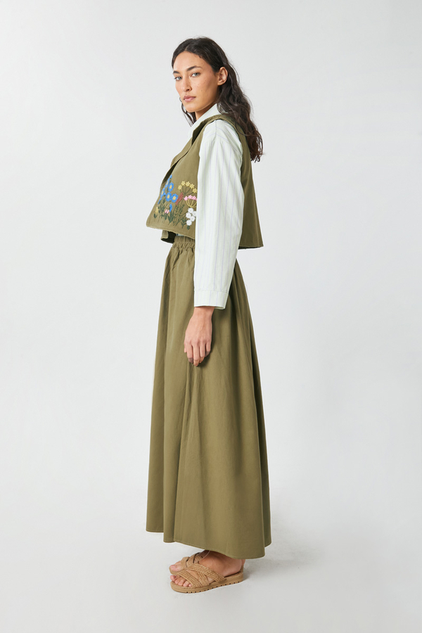 Embroidered Vest Skirt Set Khaki - 6