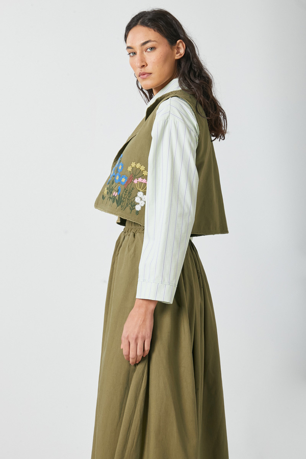 Embroidered Vest Skirt Set Khaki - 7