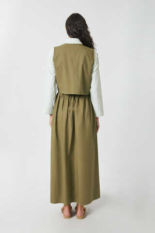 Embroidered Vest Skirt Set Khaki - 12