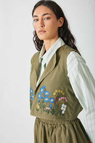 Embroidered Vest Skirt Set Khaki - 4