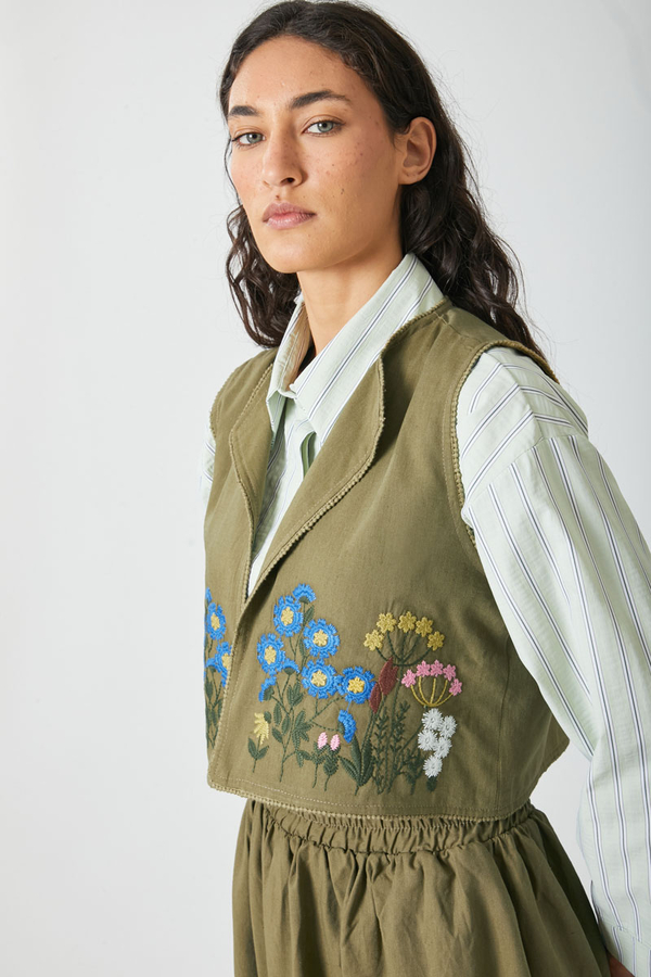 Embroidered Vest Skirt Set Khaki - 4