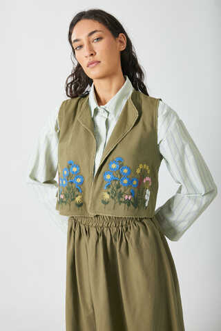 Embroidered Vest Skirt Set Khaki - 9