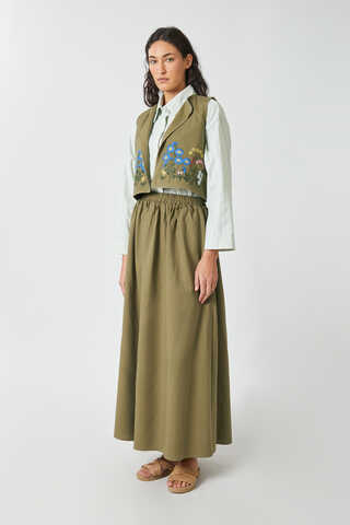 Embroidered Vest Skirt Set Khaki - 3