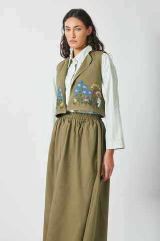 Embroidered Vest Skirt Set Khaki - 11