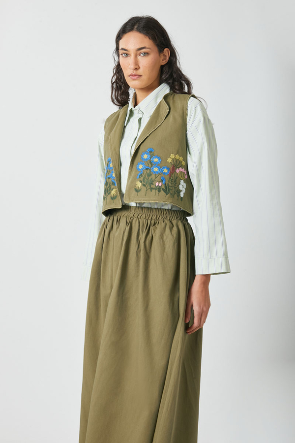 Embroidered Vest Skirt Set Khaki - 11