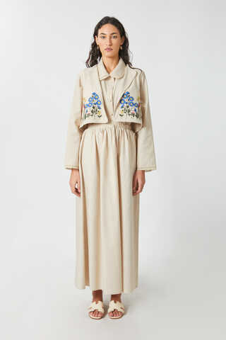 Embroidered Vest Skirt Set Stone - 2