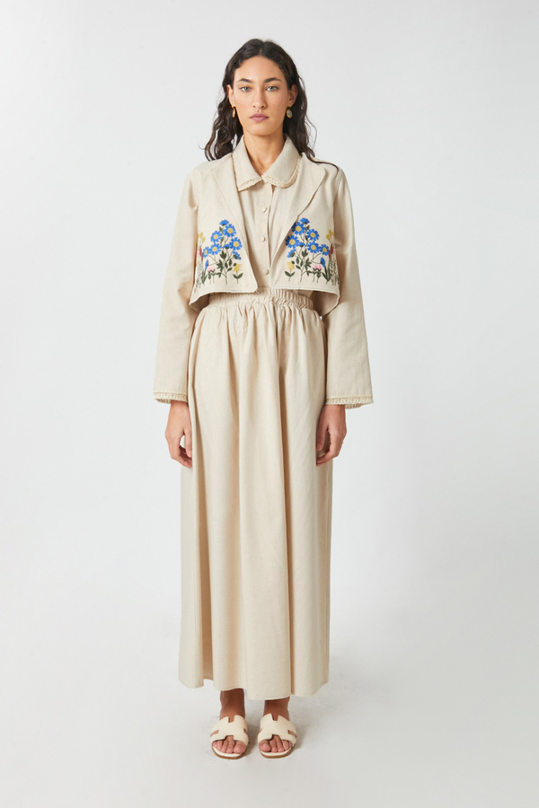 Embroidered Vest Skirt Set Stone - 2