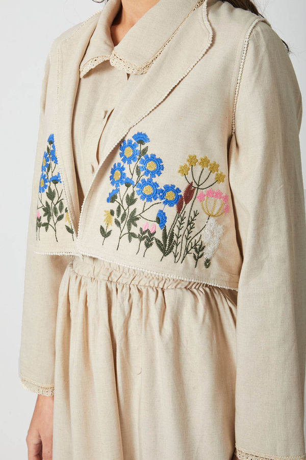 Embroidered Vest Skirt Set Stone - 5