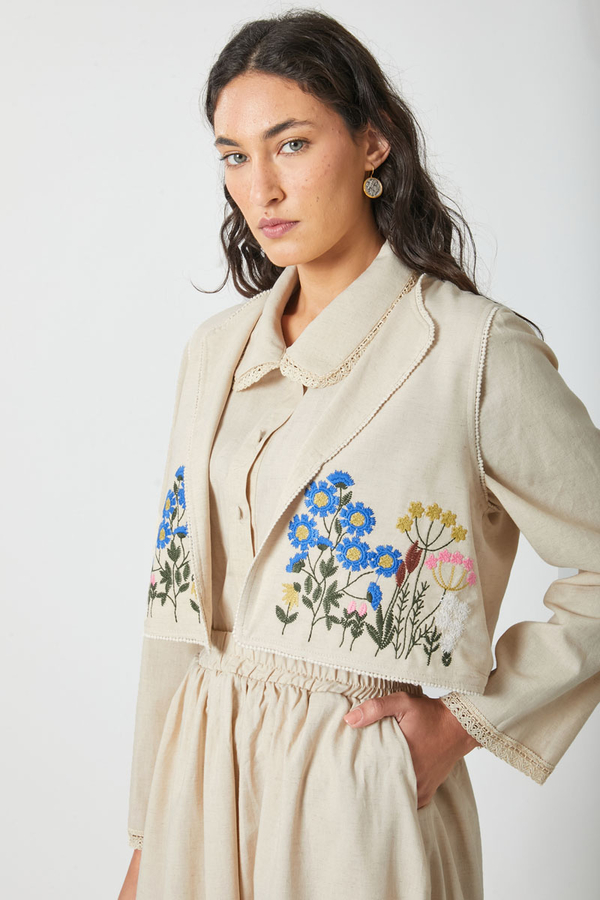 Embroidered Vest Skirt Set Stone - 8