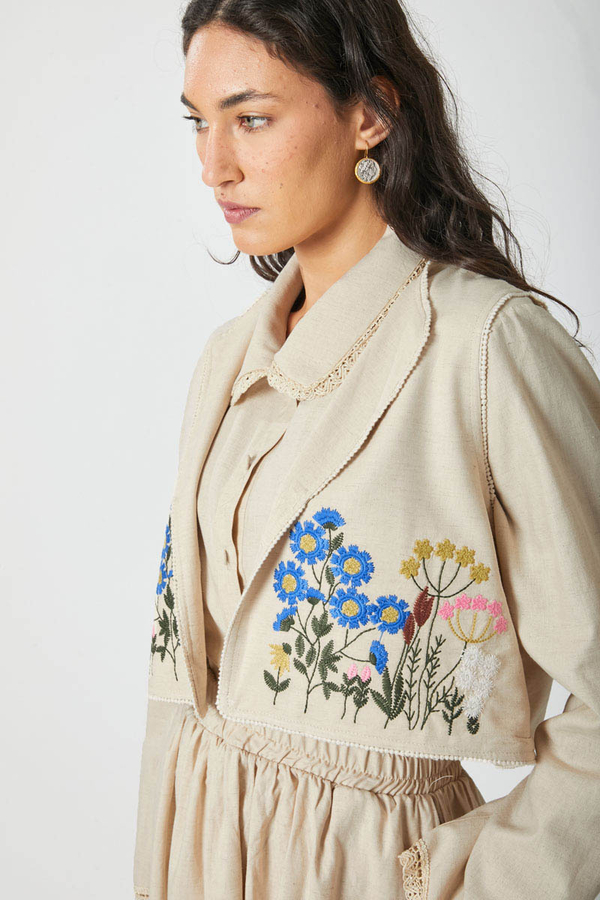 Embroidered Vest Skirt Set Stone - 3