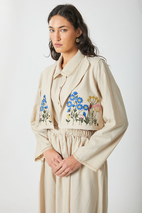 Embroidered Vest Skirt Set Stone - 9