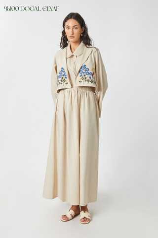 Embroidered Vest Skirt Set Stone - 1