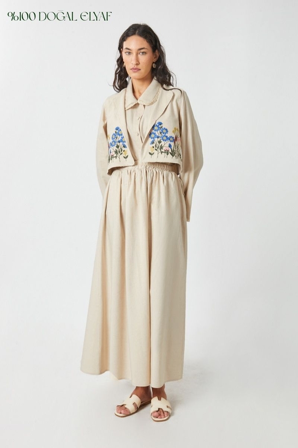 Embroidered Vest Skirt Set Stone - 1