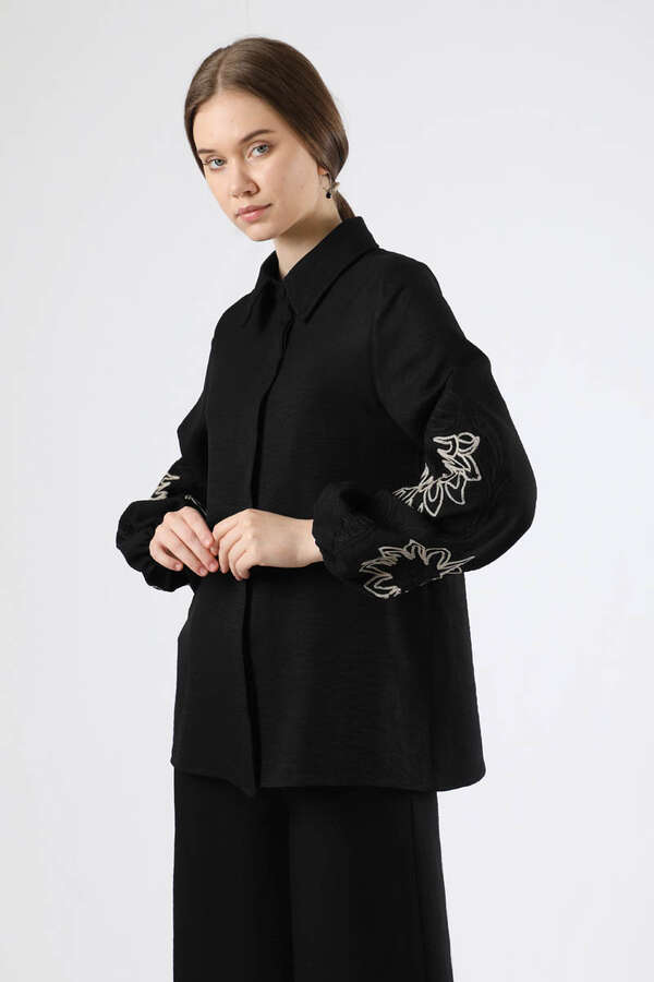 Embroidery Detailed Linen Suit Black - 2