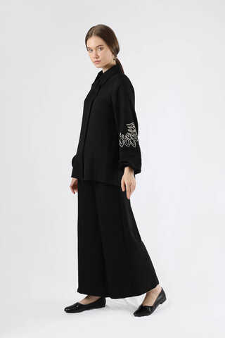 Embroidery Detailed Linen Suit Black - 3