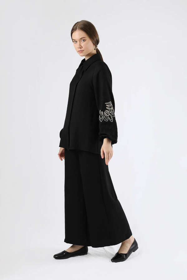 Embroidery Detailed Linen Suit Black - 3