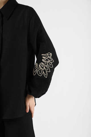 Embroidery Detailed Linen Suit Black - 4