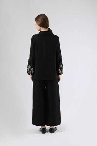 Embroidery Detailed Linen Suit Black - 5