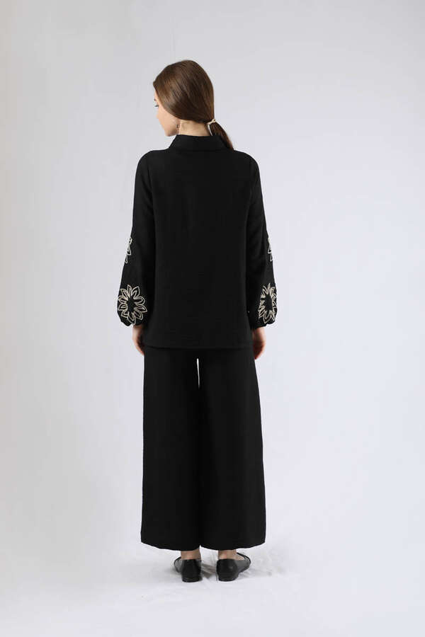 Embroidery Detailed Linen Suit Black - 5