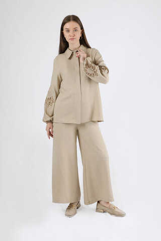 Embroidery Detailed Linen Suit Stone - 1