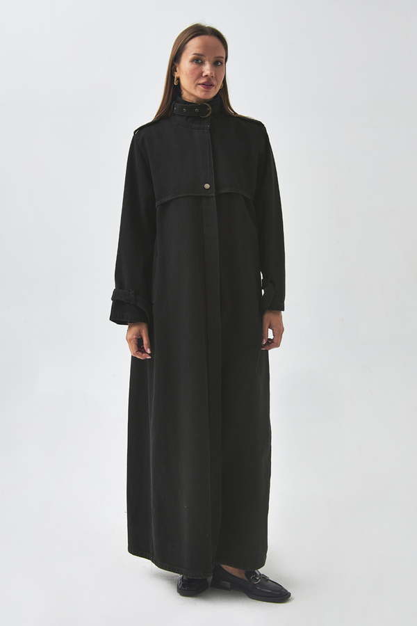 Epaulette Detail Denim Trenchcoat Black - 5