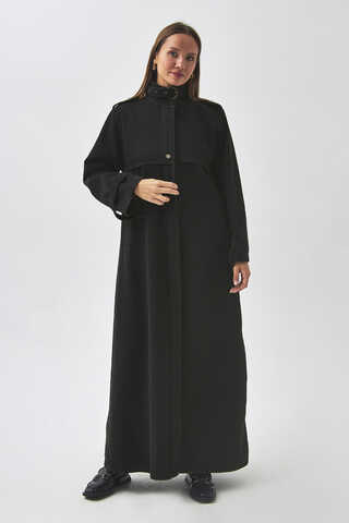 Epaulette Detail Denim Trenchcoat Black - 6