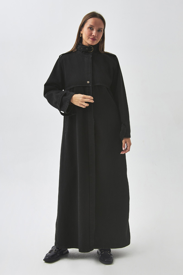 Epaulette Detail Denim Trenchcoat Black - 6