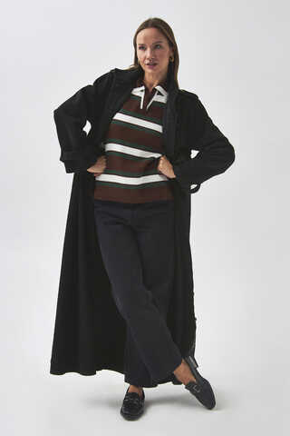 Epaulette Detail Denim Trenchcoat Black - 4