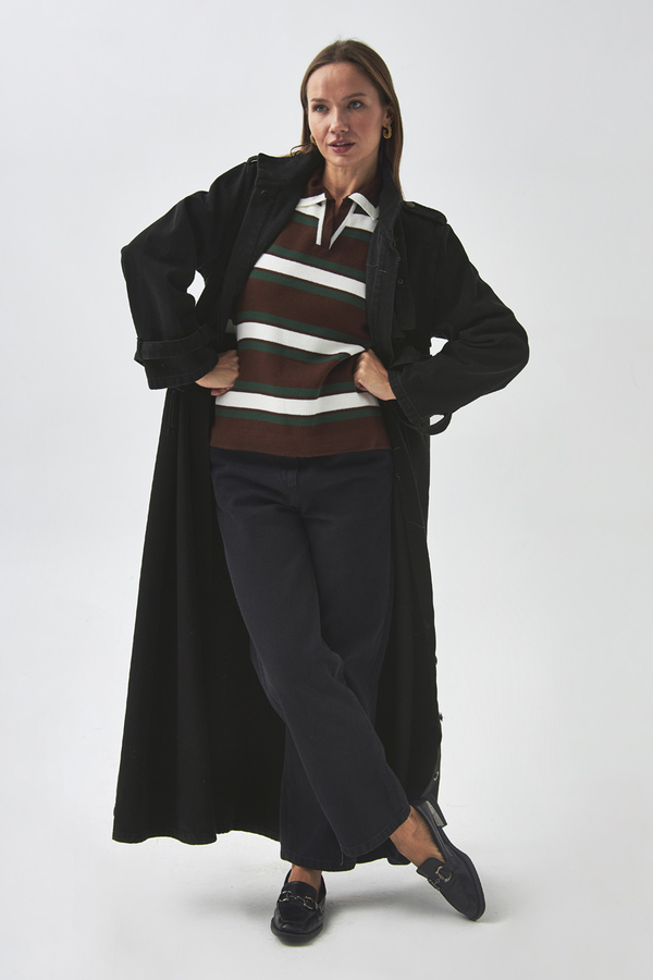 Epaulette Detail Denim Trenchcoat Black - 4