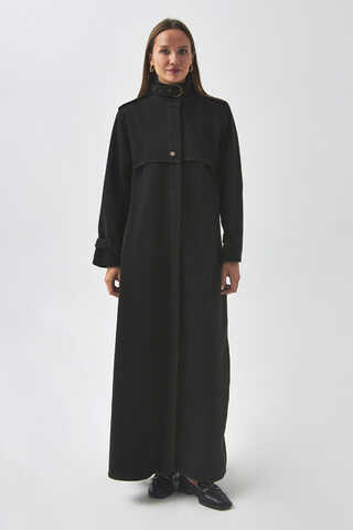 Epaulette Detail Denim Trenchcoat Black - 8