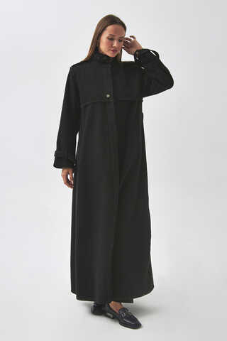 Epaulette Detail Denim Trenchcoat Black - 3