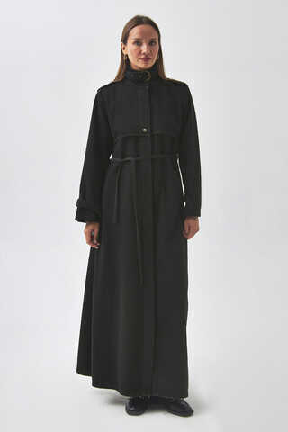 Epaulette Detail Denim Trenchcoat Black - 1